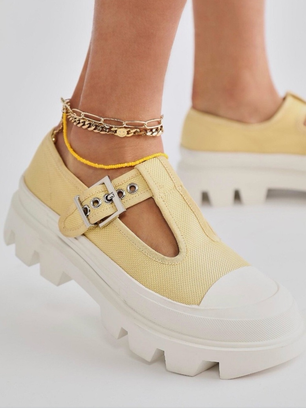 Jeffrey Campbell Yellow Marley Mary Jane Platform Chunk Lug Sole Buckle Shoe 10‎